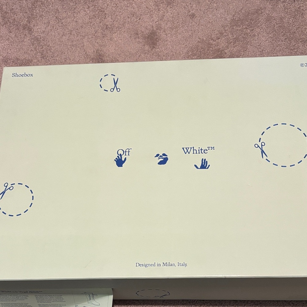 Off-White Cream Shoebox with Blue Graphics